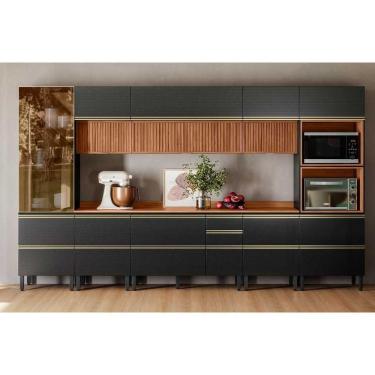 Imagem de Cozinha Completa Proença 8 Peças (3aéreos+3balcões+1torrequente+1cristaleira) C8p73 Nogueira-carbono Prime Tx - Demóbile