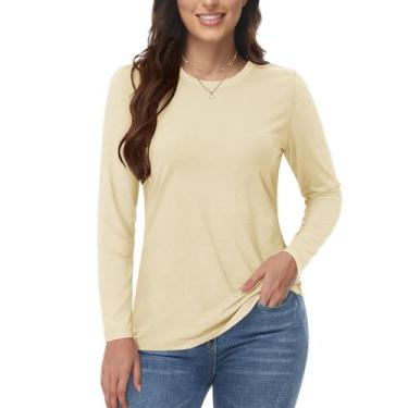 Imagem de Camiseta feminina YUCOLEN, manga comprida, damasco claro, tamanho GG