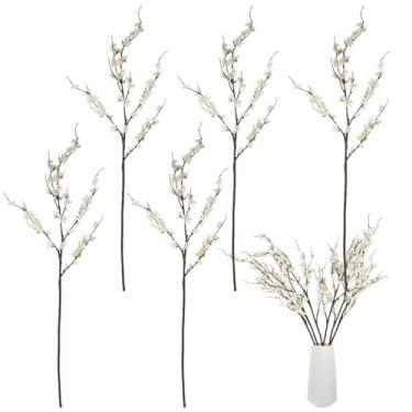 Imagem de OMISTAR 5 ramos artificiais de flor de cerejeira, hastes de flores falsas de 91 cm de comprimento, sprays de flor de ameixa de seda com ramos de plástico, hastes falsas de flor de cerejeira para casa