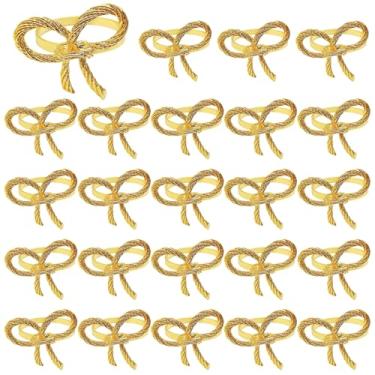 Imagem de Porta-guardanapos metálicos de 24 peças em nó de borboleta ouro rosa, perfeito para casamentos, eventos e decorações de mesa elegantes