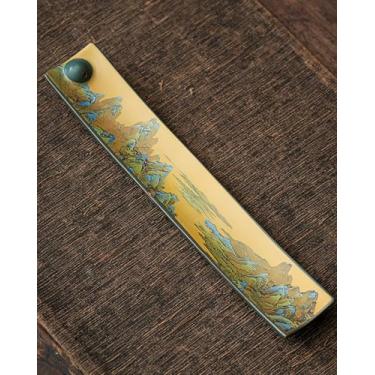 Imagem de TEAVOR Suporte de incenso chinês com apanhador de cinzas - Queimador de incenso de cerâmica com pintura antiga, para meditação zen, decoração de casa e presente