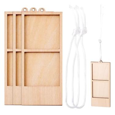 Imagem de Handship 3 porta-retratos de colagem de 11,5 x 4,8 cm, duas aberturas, mini molduras de madeira, moldura retangular para pendurar na parede com corda para exibir imagens de 4,6 x 4,6 cm, árvore de