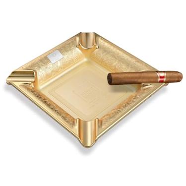 Imagem de Cinzeiro de charuto de aço inoxidável grande para cigarros cinzeiros com 4 compartimentos para charutos cinzeiros para homens interno, ao ar livre, pátio, casa, viagem, escritório, presentes para