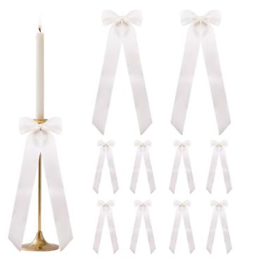 Imagem de Castiçal branco para decoração de casamento, chá de panela, decoração de festa, castiçais, arco autoadesivo, para campainha, copo de vinho, buquê de fita de cetim com laços torcidos para embrulho de