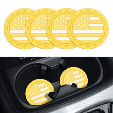 Imagem de Lyxheth 4 peças de porta-copos de carro, almofadas de copo de carro, bandeira americana colorida com inserção da bandeira dos EUA, porta-copos de copo de carro, acessórios de carro de 6 cm