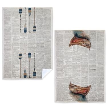 Imagem de Qnhij Presentes para amantes de barcos, toalhas de cozinha, presentes de barco para homens e mulheres, toalhas de chá para decoração de cozinha, toalhas de mão decorativas vintage de navio e remo de