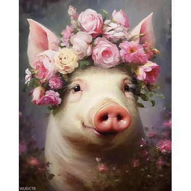 Imagem de Tinta de porco por número para adultos, kit de pintura a óleo DIY em tela com pincéis e pigmento acrílico, perfeito para pintar por números para iniciantes, para decoração de parede de casa (40 x 50