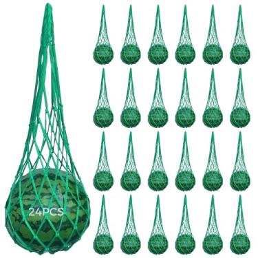 Imagem de LUMINFLY 24 peças de sacos de rede de melão resistentes em verde com 100 laços, treliça de abóbora para proteger frutas penduradas, ideal para abóbora e melancia, suporte vertical de jardim