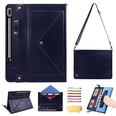 Imagem de UUcovers Capa de mão de 12,4 polegadas para Samsung Galaxy Tab S8 Plus 2022/S7 FE 2021/Tab S7 Plus 2020 (SM-X800/T730/T970) com suporte para caneta S/alça de ombro/alça de mão [Auto Wake/Sleep] Capa de suporte, azul
