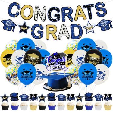 Imagem de Conjunto de decorações de festa de formatura azul e dourado, 26 unidad