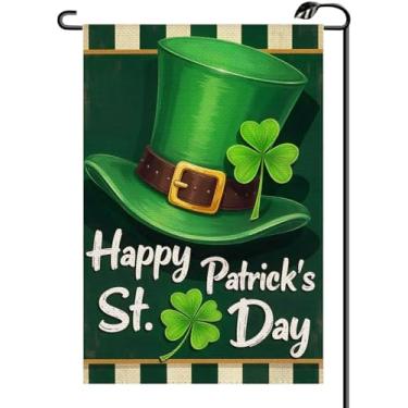 Imagem de Feliz Dia de São Patrício Chapéu de Leprechaun Trevo Bandeira de Jardim 30 x 45 cm Vertical Dupla Face Dia de São Patrício Bandeiras Pequenas Bandeiras Casa de Fazenda Decoração Externa Para Quintal