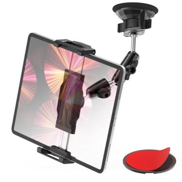 Imagem de FreeSave Suporte de tablet de painel com ventosa a vácuo para carro/caminhão, [braço ajustável dobrável de metal 360°] Suporte de tablet de para-brisa para iPad Pro/Air/Mini, Galaxy, dispositivo de