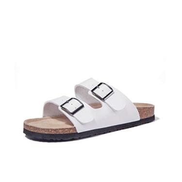Imagem de TF Star Arizona sandálias femininas com fivela ajustável de duas alças, chinelo de cortiça casual plana, sandálias com palmilha de cortiça deslizante para mulheres/senhoras/meninas, Branco, 7
