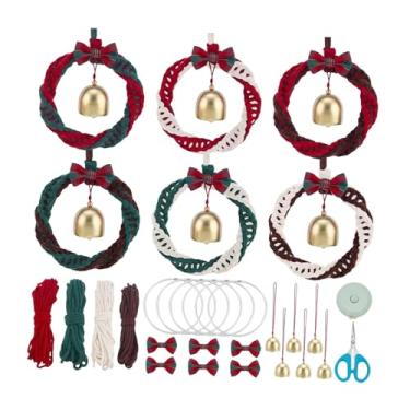 Imagem de UGPLM Kit de guirlanda de Natal faça você mesmo, pingente trançado à mão, decoração natalina com sino, enfeite para pendurar na parede, janela, aniversário