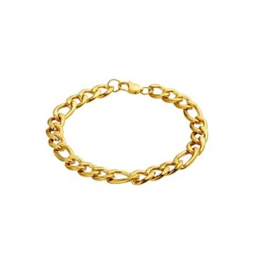 Imagem de Nawflue Pulseira de elos cubanos banhados a ouro 18K para homens e mulheres de aço inoxidável resistente corrente de cabo rolo fígaro pulseiras grossas de ouro grosso simples pulseira masculina
