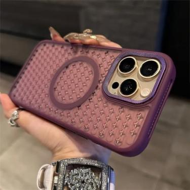 Imagem de HJZSZX Capa magnética com dissipação de calor e malha para iPhone 16e, capa oca e respirável fosca (para iPhone 16e/roxa)