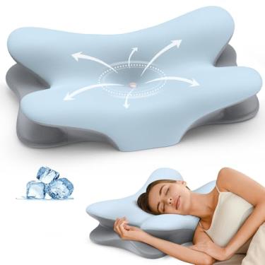 Imagem de Travesseiro de pescoço cervical para alívio da dor – Travesseiro ergonômico para suporte de pescoço, travesseiros de espuma viscoelástica refrescantes para dormir, travesseiro ortopédico de cama para