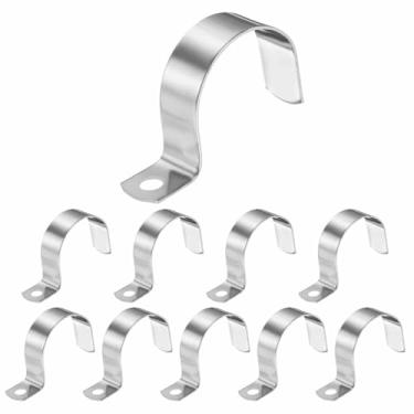 Imagem de HARFINGTON Alça de tubo de 5 cm, clipe de conduíte de aço inoxidável 304, 10 peças, braçadeira de alça de furo único para fixação de cabo de tubo de tubo (50 mm, prata)