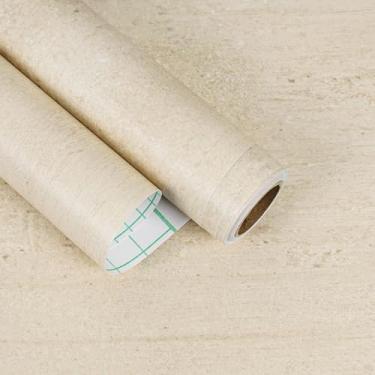 Imagem de EaseStick Papel de contato de granito bege descasque e cole bancadas à prova d'água papel de contato de mármore arenito para armários de mesa parede 39.9 cm x 406.4 cm papel de parede bege neutro