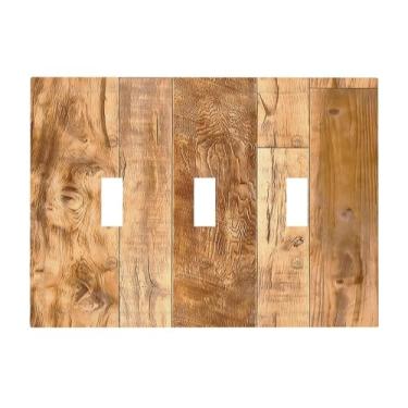 Imagem de Naiqadnehz Placa decorativa para interruptor de luz, cor de madeira rústica, textura de madeira natural, placa de parede de 3 gangues, capa de tomada elétrica para decoração de casa de fazenda