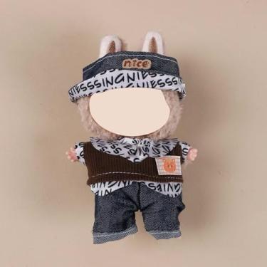 Imagem de Compatível com Labubu (não inclui boneca) – Conjunto de roupas jeans e letras Urban Street Style (chapéu, colete, camisa, calça) compatível com Labubu de 15 cm/17 cm (boneca excluída), acessórios