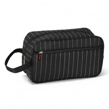 Imagem de Necessaire Masculina Listrada, Bolsa com Alça e Zíper para Produtos de Higiene Pessoal e Viagem (Preta)