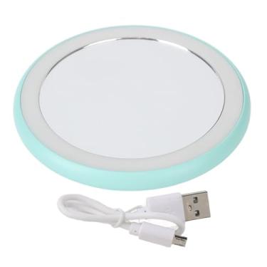 Imagem de Espelho de maquiagem compacto com luz usb recarregável led redondo portátil pequeno espelho para viagens uso doméstico abs branco 3.5 Polegada (Fruta Verde)