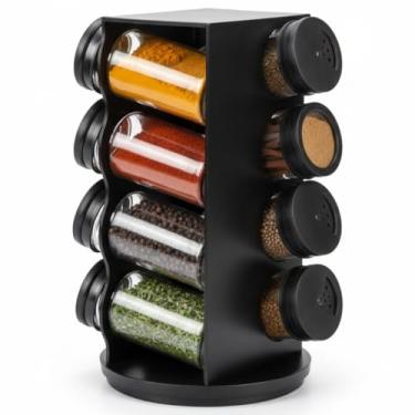 Imagem de Porta Temperos Giratório com 8 Potes de Vidro, Base Preta, Capacidade 80ml, Organizador de Condimentos para Cozinha