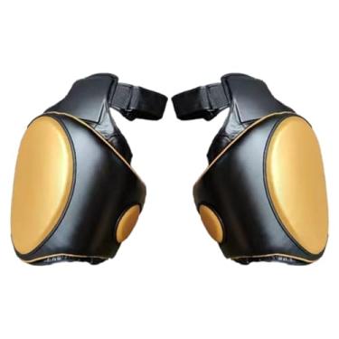 Imagem de menolana Protetor de coxa para Muay Thai, equipamento de proteção, equipamento de treino em EVA, protetor de perna para chutes em Muay Thai em couro PU, Ouro Preto