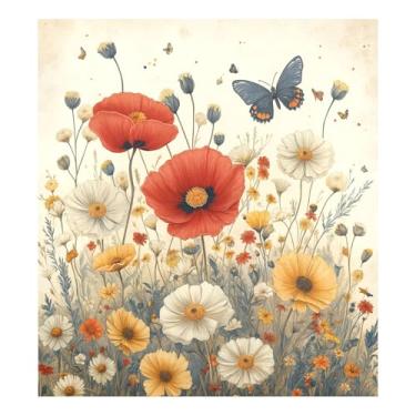 Imagem de Blueangle Capa de ímã vintage de flores silvestres para lava-louças, decoração de capa frontal de lava-louças, adesivos de eletrodomésticos, adesivos de eletrodomésticos, adesivo magnético decorativo