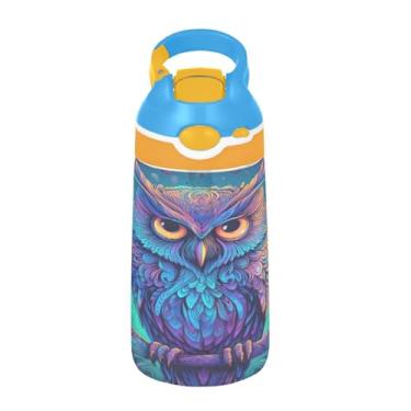 Imagem de ATTX Garrafa de água Neon Owl de 473 ml – Garrafa de água reutilizável Tritan Sports & Travel com canudo e tampa de bico pop-up #461