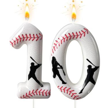 Imagem de Vela número de aniversário de beisebol, número 10 velas para topo de bolo, decoração de bolo ideal para festas de aniversário, aniversário de casamento e outras celebrações (10)