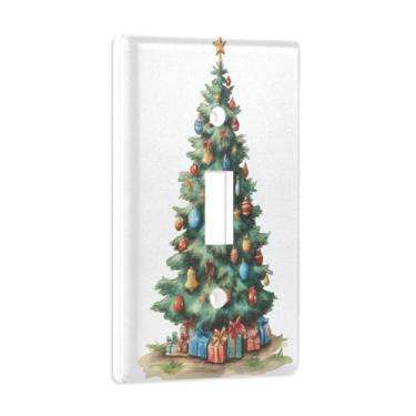 Imagem de Blueangle Capa de placa de parede para interruptor de luz alternada - Capa decorativa para interruptor de luz de árvore de Natal em aquarela, tamanho 1 gangue 4,53 x 2,76 polegadas (279)