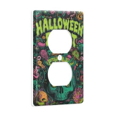 Imagem de Blueangle Placa de parede frente e verso para festa de Halloween, tamanho padrão, placas de cobertura de tomada elétrica de 1 gangue para decoração de quarto de escritório em casa, 4,53 x 2,76