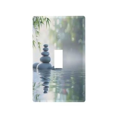 Imagem de Blueangle Capa para placa de parede para interruptor de luz - lindas pedras de bambu, capa decorativa para tomada, placa de parede, tamanho 1 gangue 4,53 x 2,76 polegadas (105)