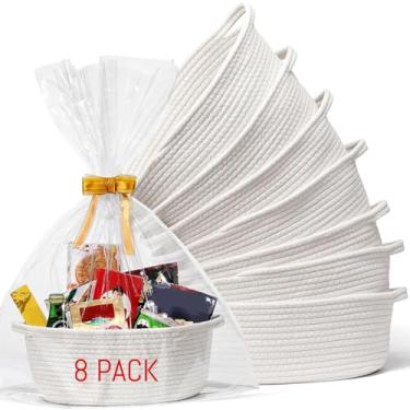 Imagem de Aycsiyana Pacote com 8 cestas para presentes vazias (30,5 x 20,3 x 12,7 cm) com sacos de presente e fitas – cestas de tecido vazias para presentes, armazenamento para Páscoa/chá de bebê/presentes de