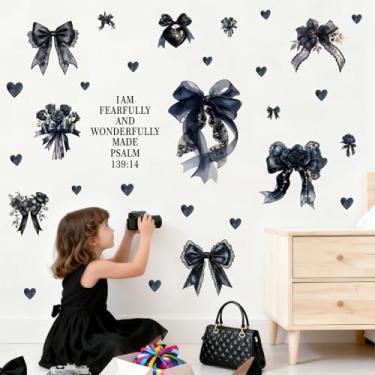 Imagem de Adesivos de parede com laço preto, versículo bíblico, removível, decalque inspirador para decoração de parede de quarto de meninas, decalques de vinil de gravata borboleta para pano de fundo, murais