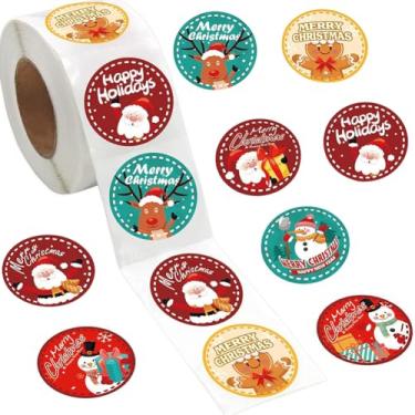 Imagem de Adesivos de Natal rolo de 2,5 cm adesivos à prova d'água com Papai Noel/bonecos de neve/alce - Etiquetas de presente de Natal para presente de inverno Adesivos para envelopes de presente, convites