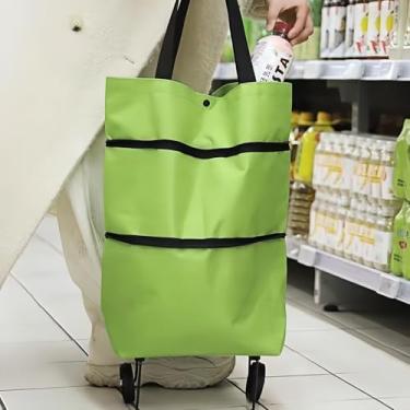 Imagem de Bolsa de compras dobrável com rodas, sacola portátil reutilizável, carrinho de rodinhas dobrável leve para viagens no mercado de agricultores