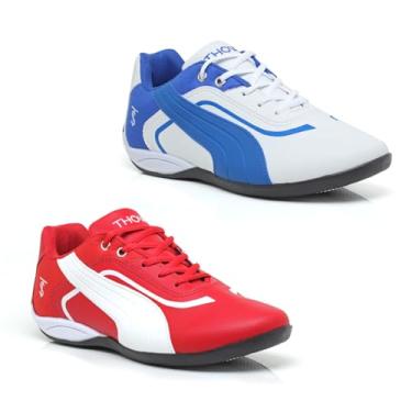 Imagem de Thows Chuteira Futsal Masculino Adulto, Kit 2 Pares, Solado Antiderrapante (Branco/Azul E Vermelho, BR, Adulto, Numérico, 42)