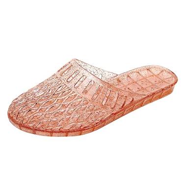 Imagem de OMGard Sapatos femininos gelatinosos, sandálias brancas com glitter, sapatilhas, sem cadarço, verão, praia, chinelos transparentes, fechados, macios, Dourado, 38