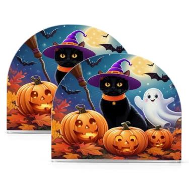 Imagem de Wassud Porta-guardanapos acrílico gato bruxa de Halloween, dispensador de guardanapo de papel moderno em forma de U para mesa, cozinha, sala de jantar, bancada 2 peças (comporta 50-60 guardanapos)