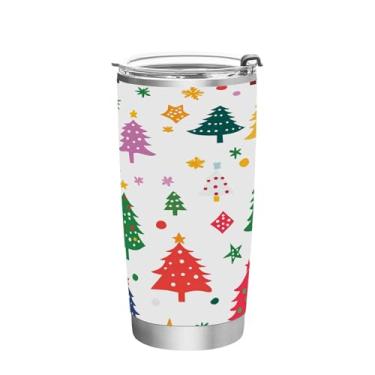 Imagem de Wassud Copo de árvore de Natal com tampa e canudo de aço inoxidável parede dupla copo isolado copo de viagem caneca de café para bebidas frias e quentes 350 ml