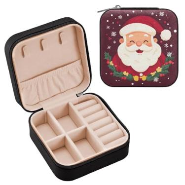 Imagem de Wassud Caixa de joias de viagem com cabeça de Papai Noel para mulheres, meninas, senhoras, noiva, mini organizador de joias de couro PU, caixa quadrada de armazenamento de joias para brincos, anéis