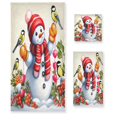 Imagem de Wassud Conjunto de 3 toalhas de banho de bonecos de neve com pássaros, toalhas super macias e absorventes para banheiro, toalhas de banho de secagem rápida, toalha de banho para academia, spa, hotel