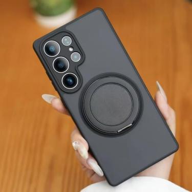 Imagem de Capa magnética transparente fosca com suporte giratório para Samsung Galaxy A17 A07 A56 A36 A26 A16 A06 A55 A35 A25 A15 A05 (Para Galaxy A15/Preto)