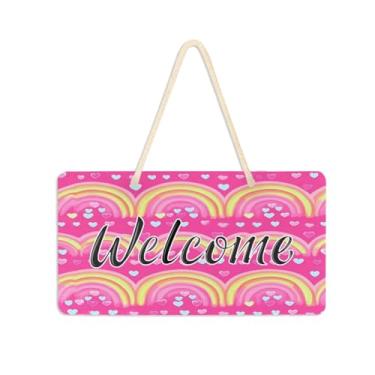 Imagem de Burbuja Placa de boas-vindas arco-íris dos namorados para porta da frente, placa de boas-vindas de PVC para decoração de férias, 15 x 28 cm