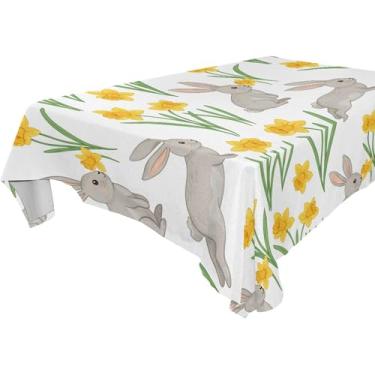 Imagem de Burbuja Toalha de mesa de flores de coelho, toalha de mesa quadrada anti-rugas grossa para decoração de jantar, cozinha, festa, 152 x 152 cm