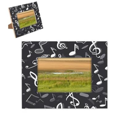 Imagem de hongjinglin Porta-retrato de 20,3 x 25,4 cm de madeira com notas musicais impressas em preto com tapete de parede e mesa, moldura para pendurar na parede para decoração de casa e amigos da família