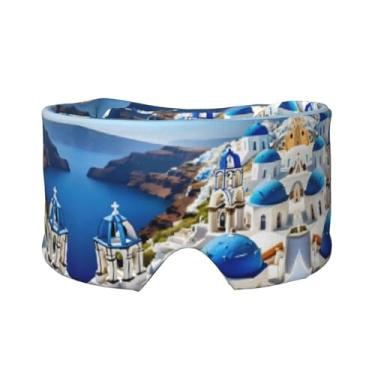 Imagem de Máscara protetora para olhos e orelhas com estampa de vista para o mar da ilha grega, respirável, ajustável, blecaute, confortável